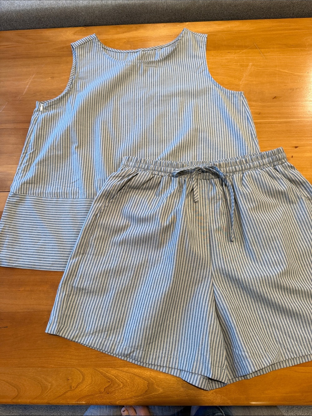 NWT LOMON Blue White Striped 2-Piece Tank Top & Shorts Set Size Small